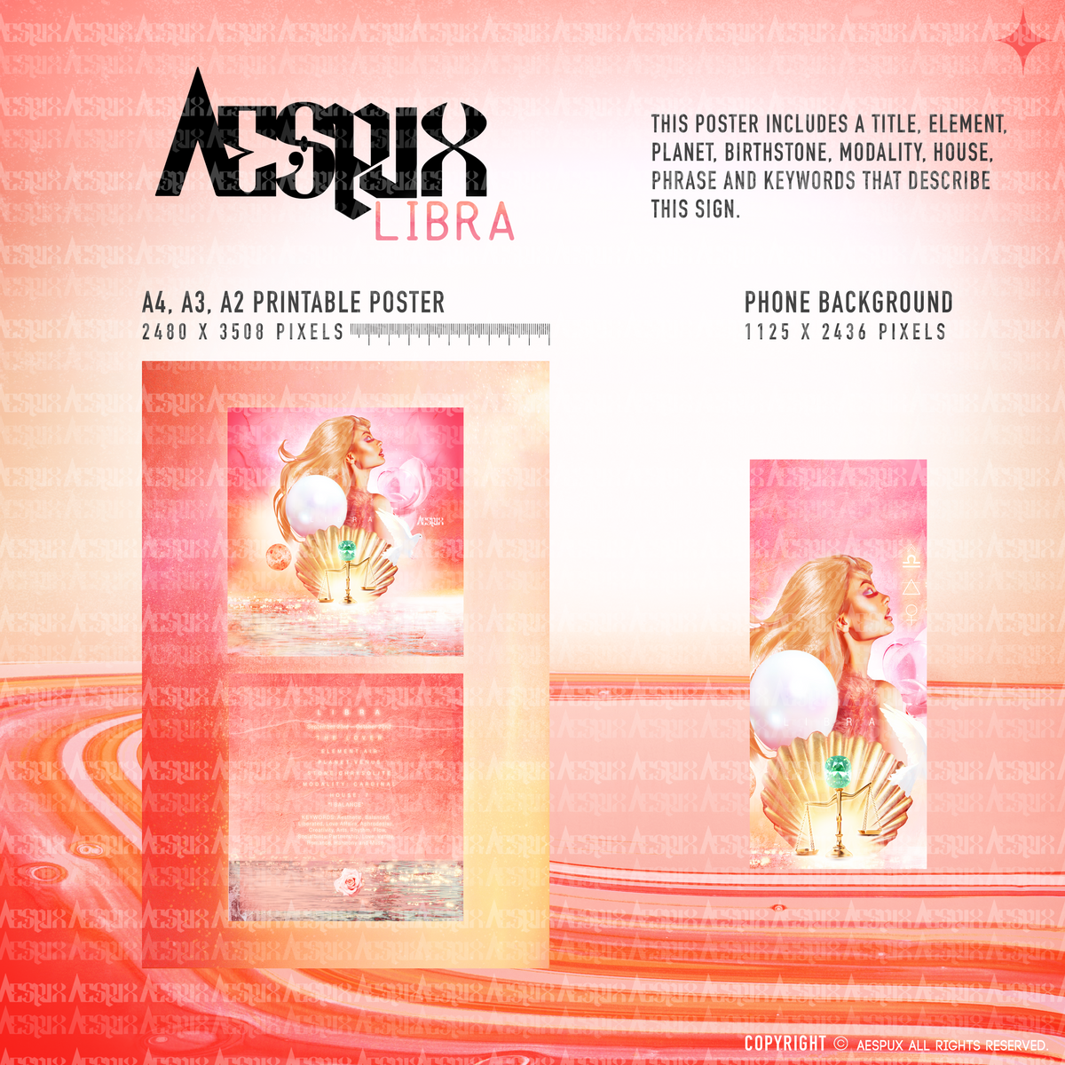 Aespux Libra Printable Poster + FREE Phone Background