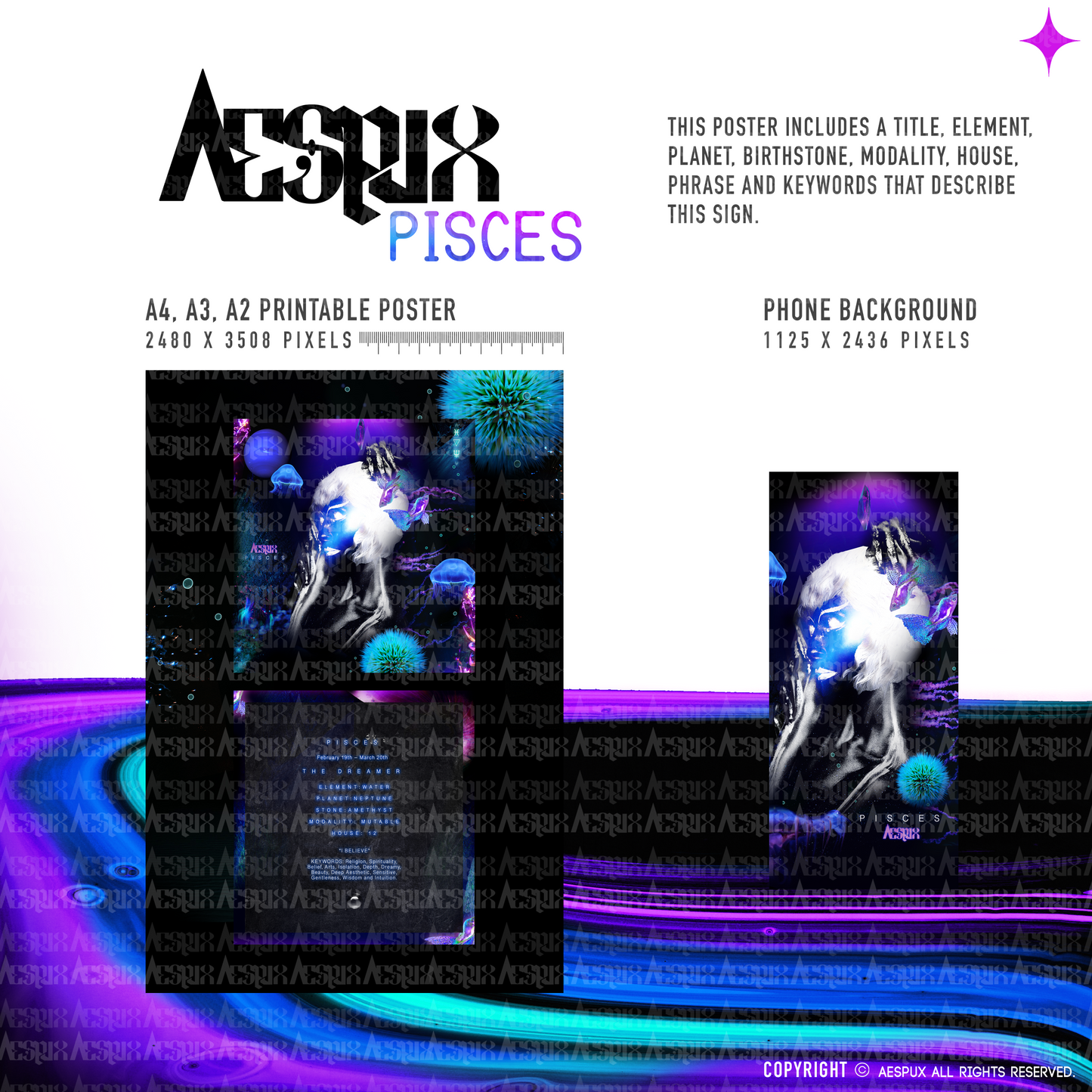 Aespux Pisces Digital Poster + FREE Phone Background