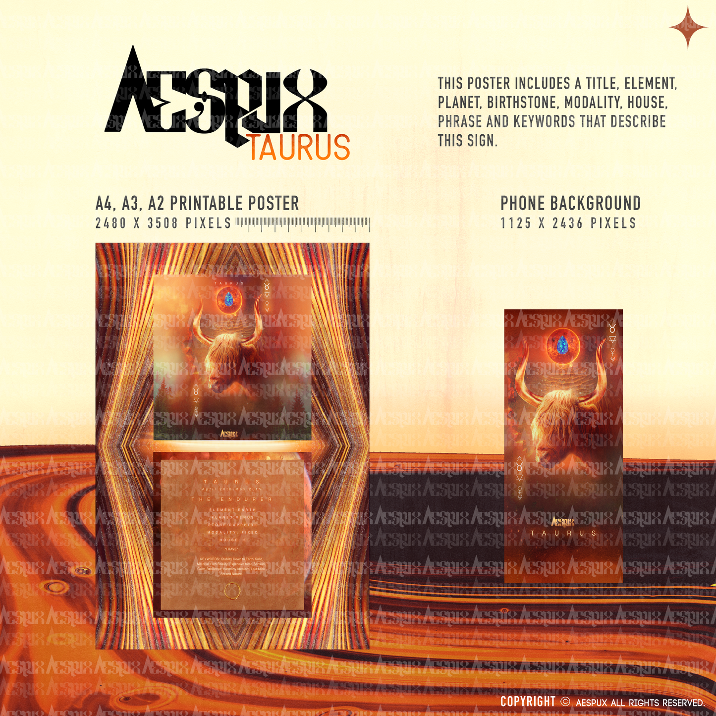 Aespux Taurus Printable Poster + FREE Phone Background