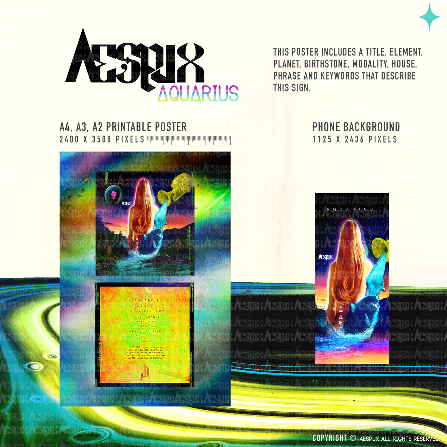 Aespux Aquarius Printable Poster + FREE Phone Background