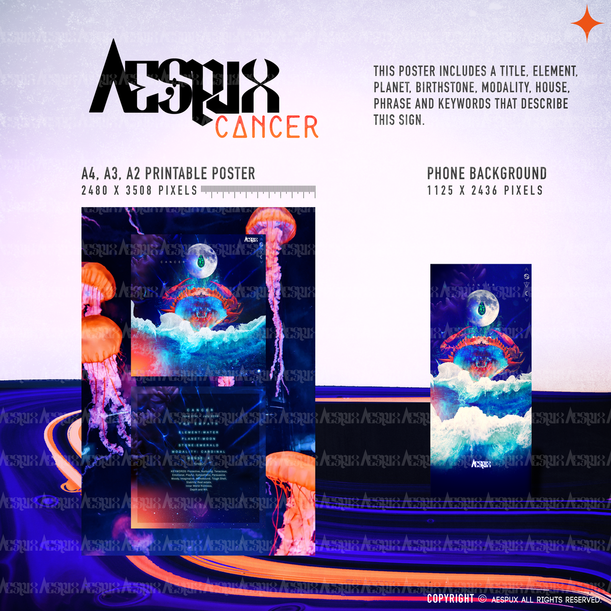 Aespux Cancer Printable Poster + FREE Phone Background