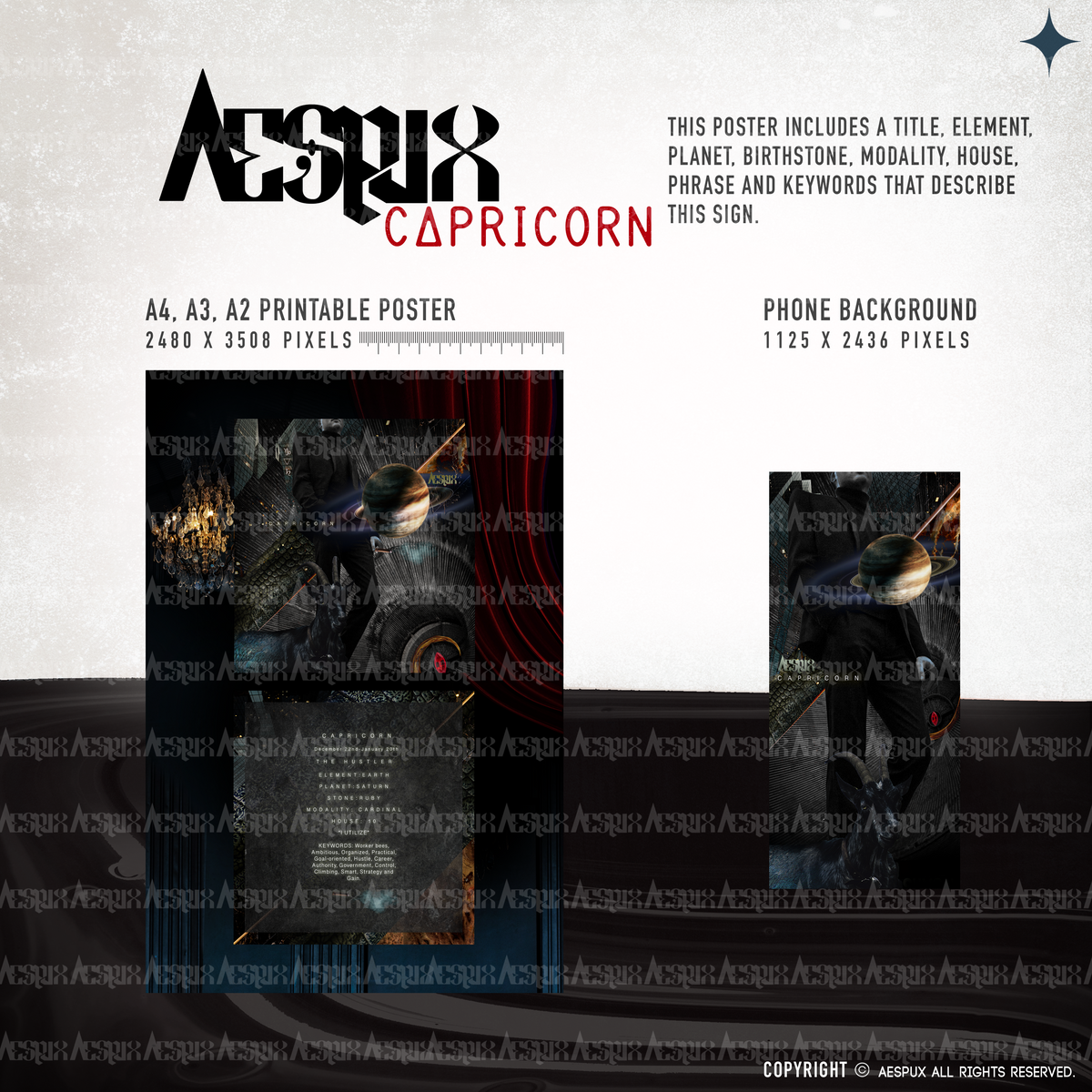 Aespux Capricorn Printable Poster + FREE Phone Background