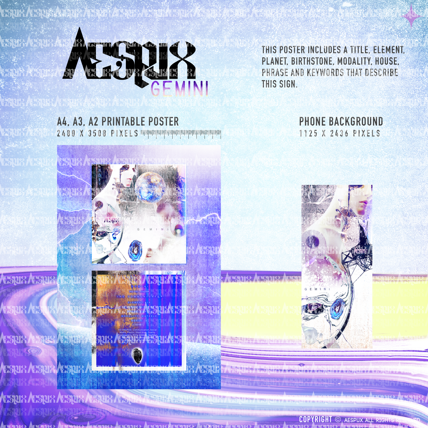 Aespux Gemini Printable Poster + FREE Phone Background
