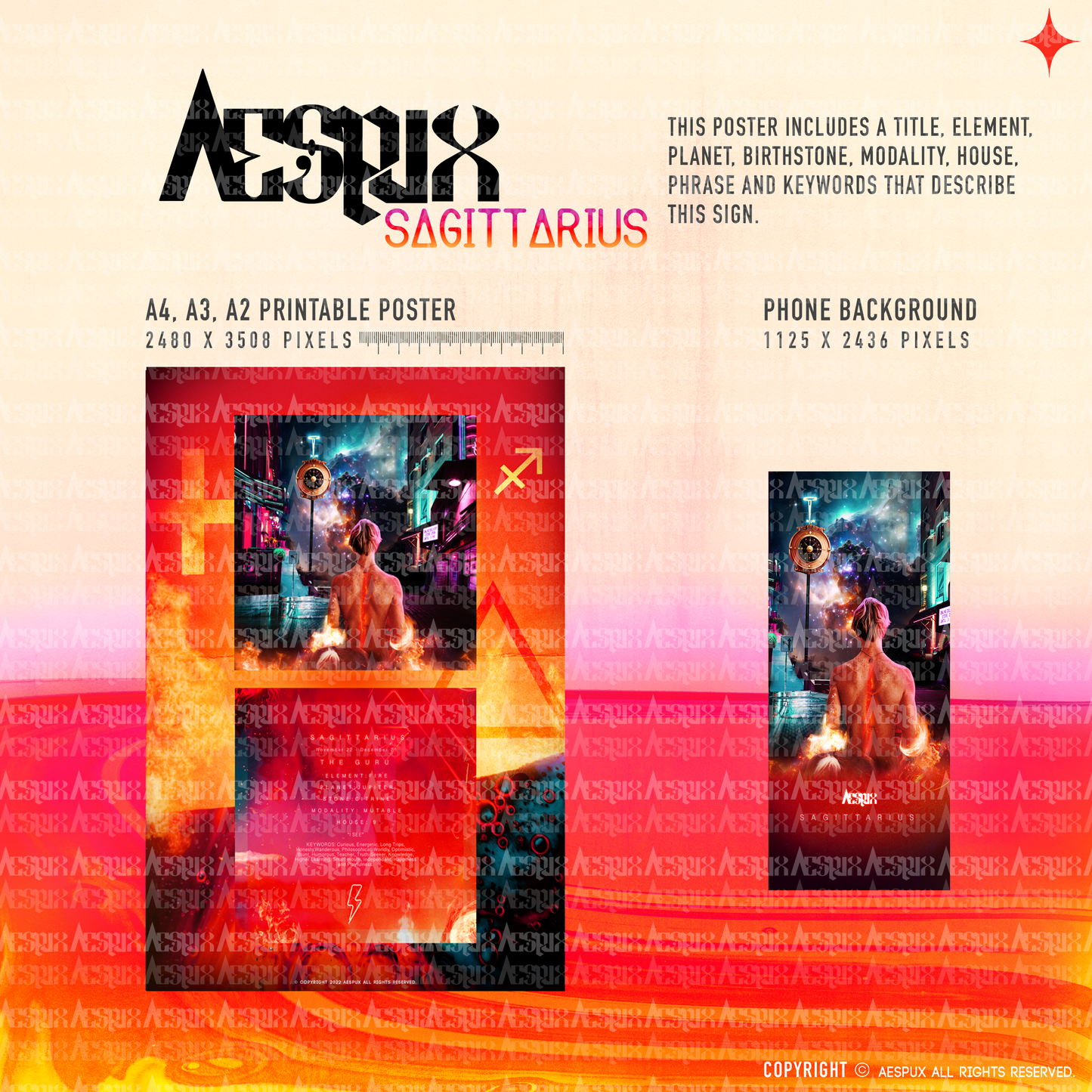Aespux Sagittarius Printable Poster + FREE Phone Background