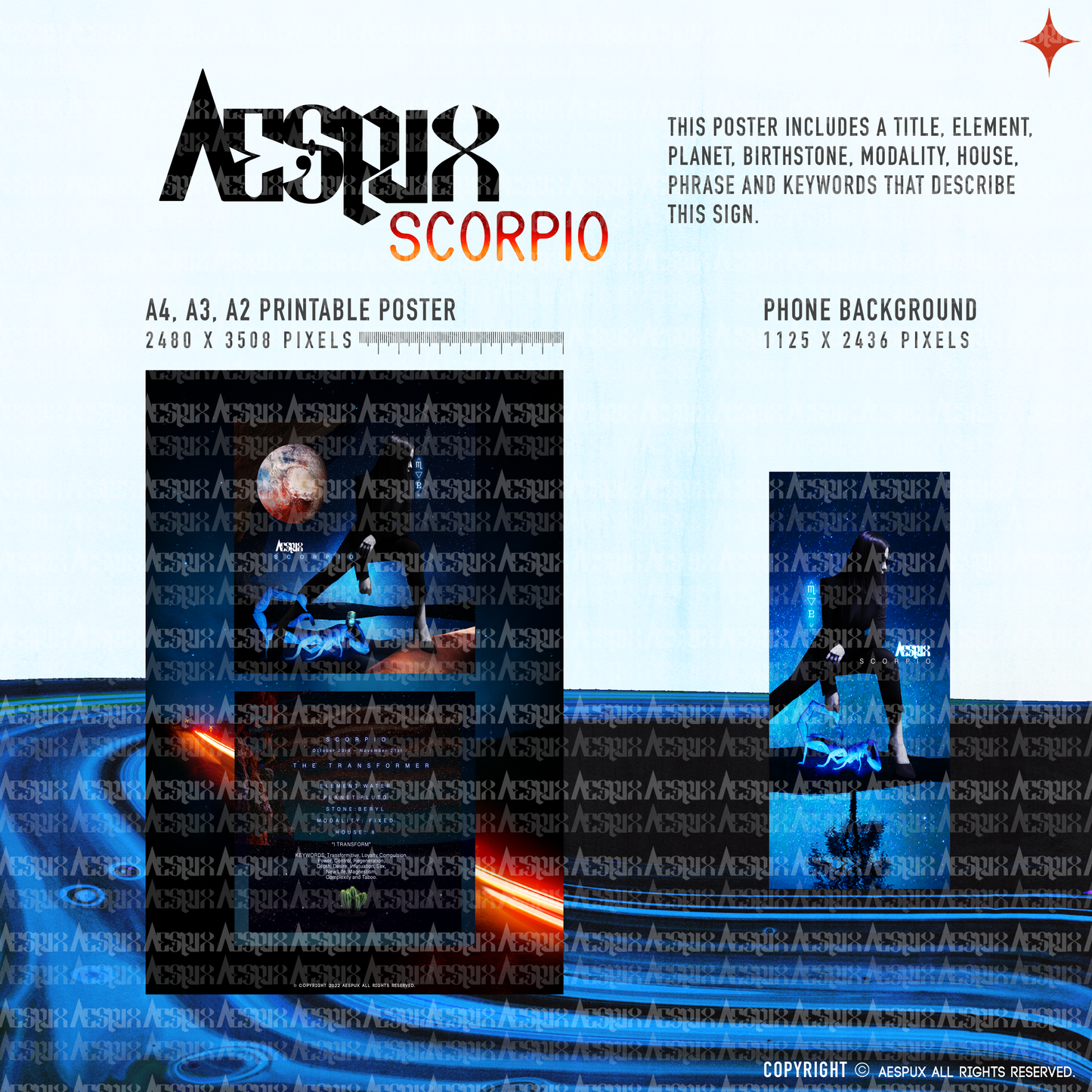 Aespux Scorpio Printable Poster + FREE Phone Background